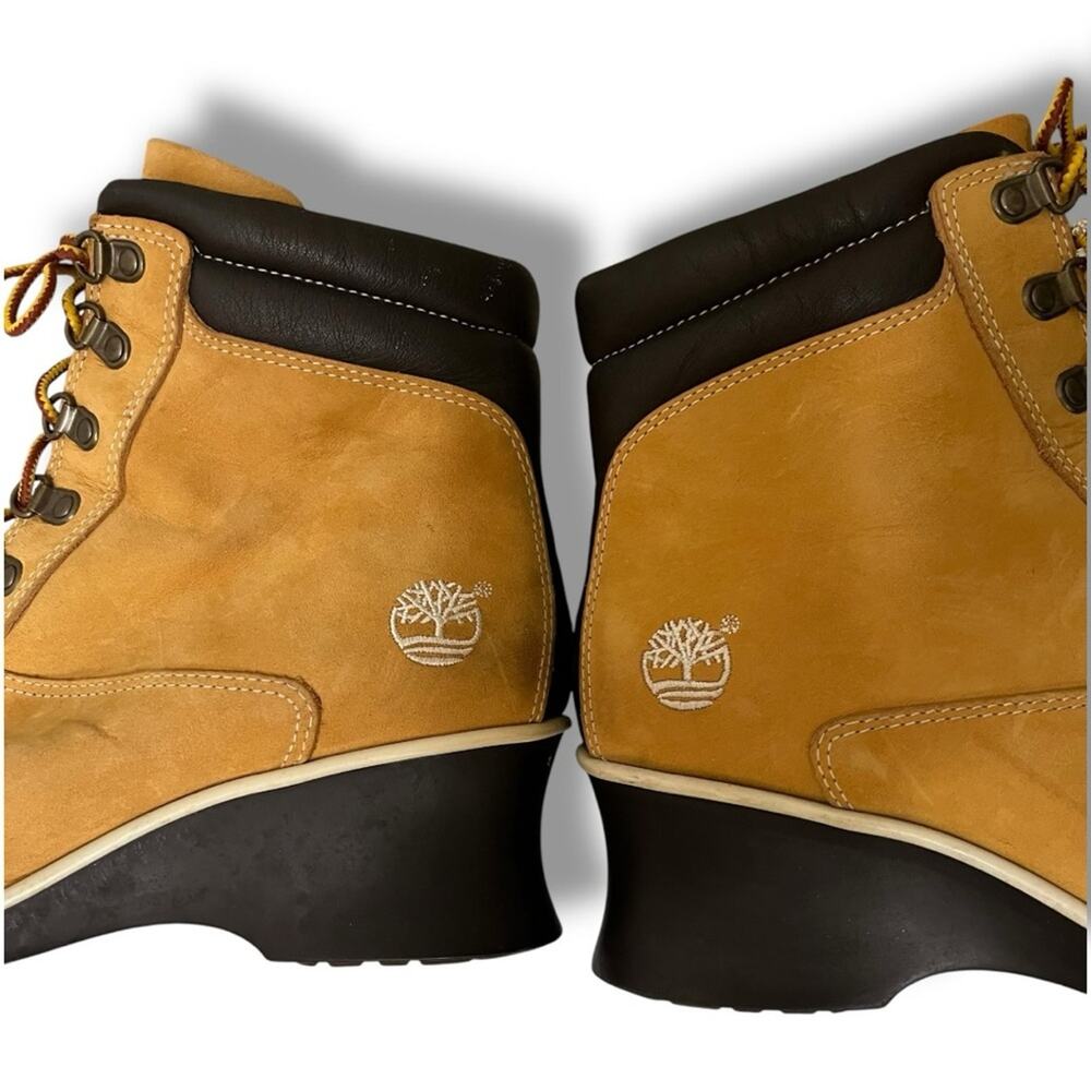 Timberland wheat genuine leather lace up ankle square toe wedge heel boots - Picture 4 of 9